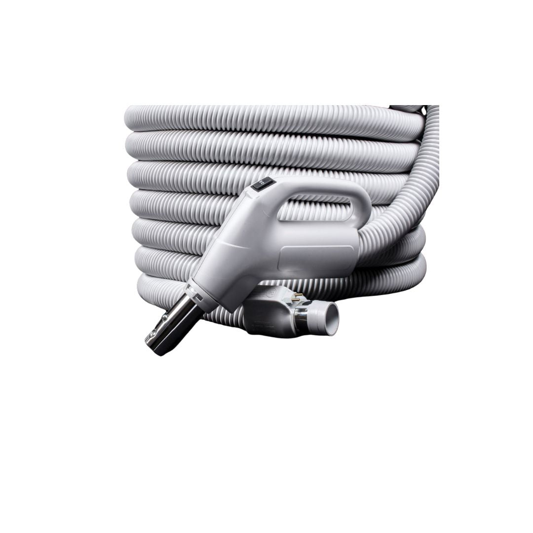 HZ956DC Combo Central Hose 35' With Gas Pump SWIVEL Handle Light Grey Button Lock Air Relief Crushproof 3 Way Switch - US Vacuums - HZ956DC COMBO