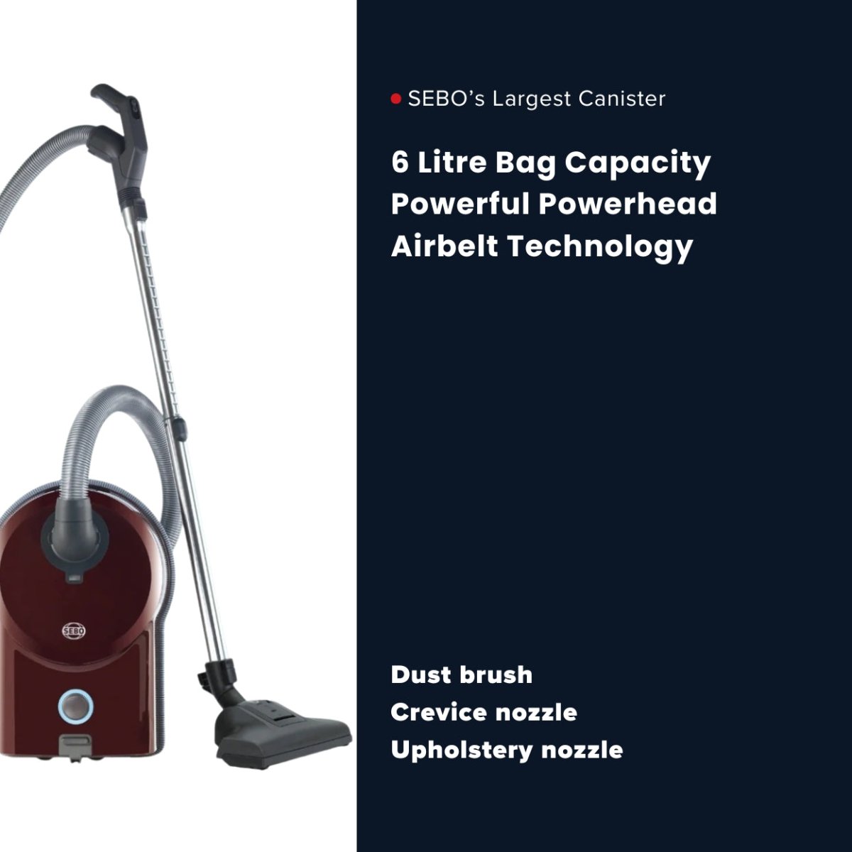 Sebo Airbelt D1 Turbo Canister Vacuum Cleaner - Black Cherry - US Vacuums - 90604AM
