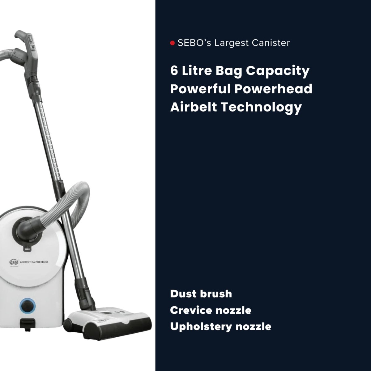 Sebo Airbelt D4 Premium Canister Vacuum Cleaner - White - US Vacuums - 90941AM