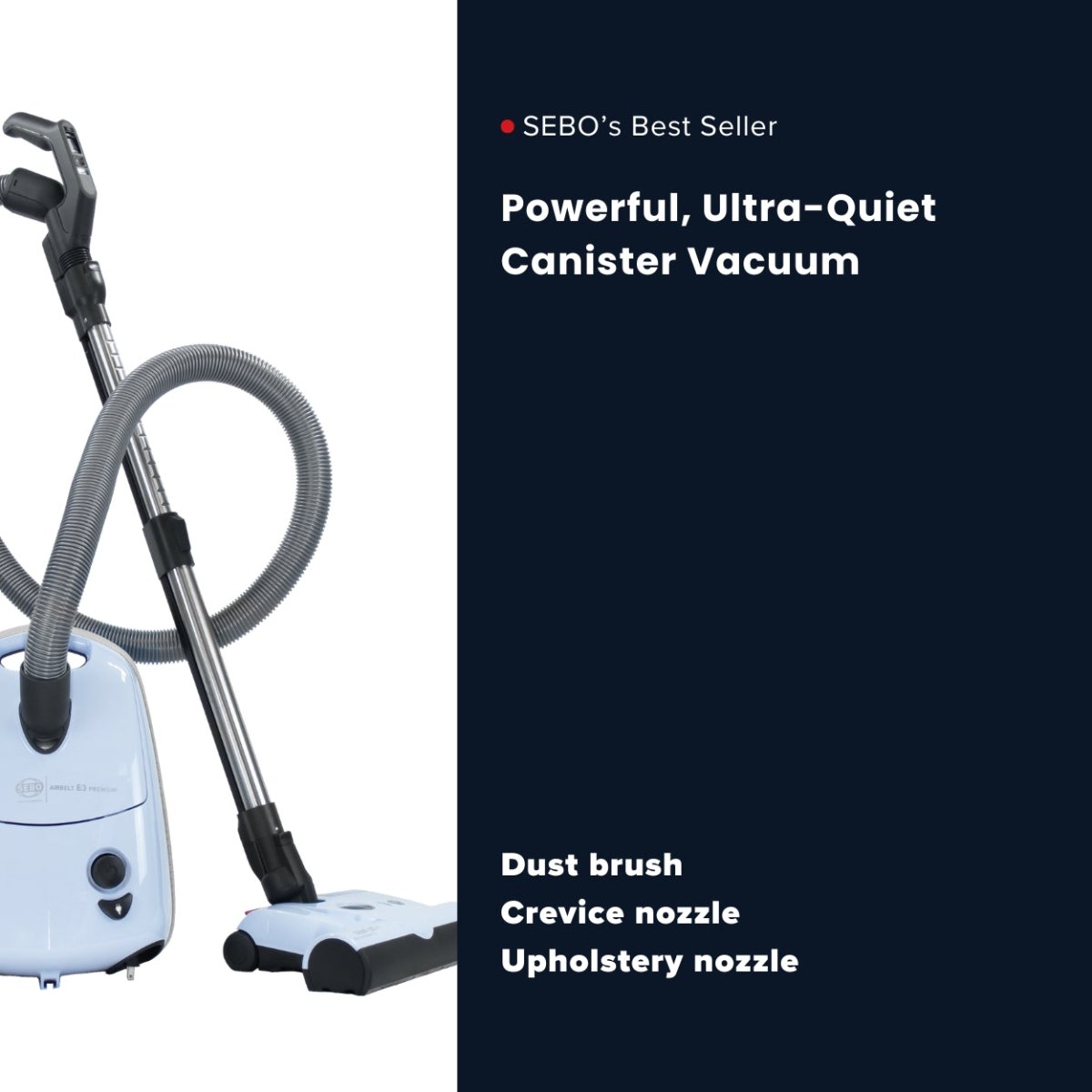 Sebo Airbelt E3 Premium Canister Vacuum Cleaner - Pastel Blue - US Vacuums - 91652AM