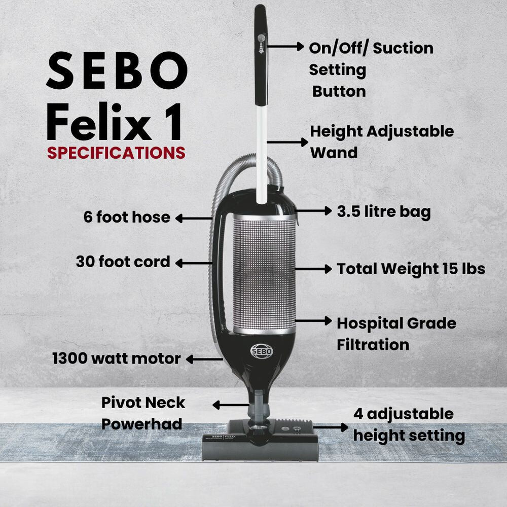 Sebo Felix Premium Upright Vacuum Cleaner - Rosso Red - US Vacuums - 9809
