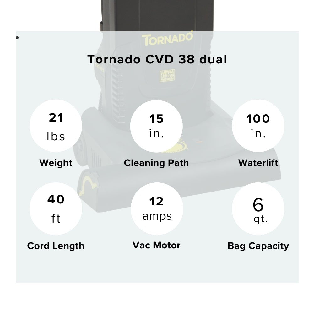 Title Tornado Deluxe CVD 38 Dual Motor Upright Vacuum Cleaner - US Vacuums - 91440