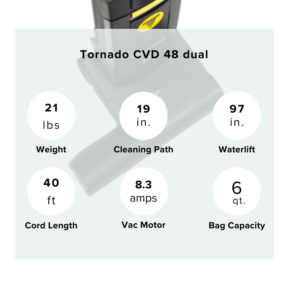 Tornado CVD 48 (Deluxe CVD )Upright Vacuum - Dual Motor - US Vacuums - 91442