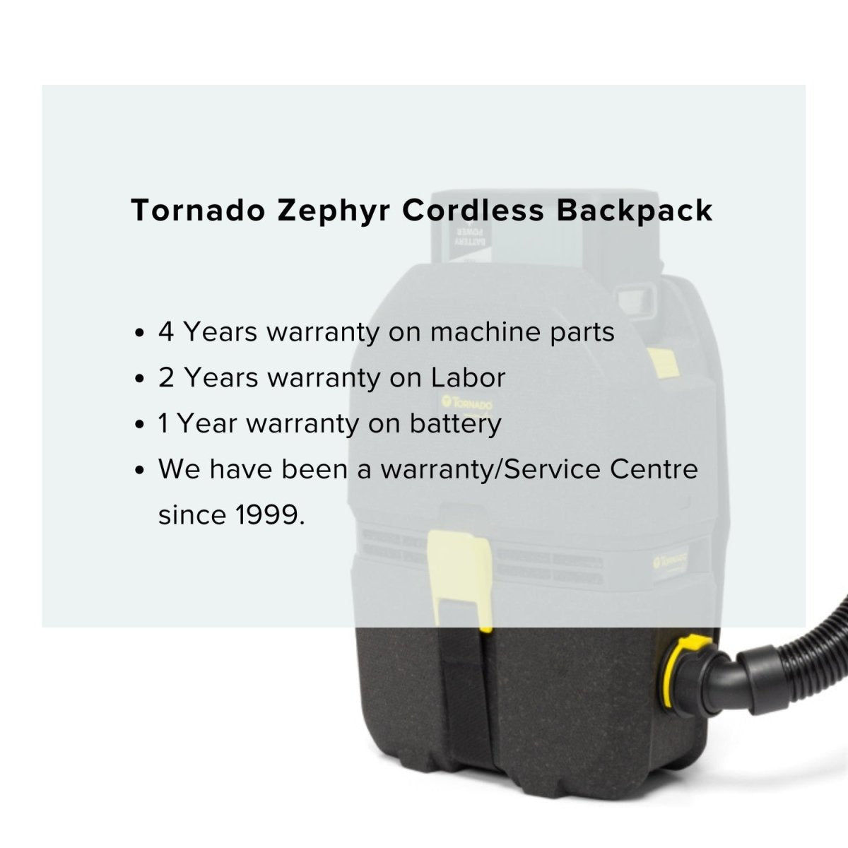 Tornado Zephyr Cordless Backpack with Battery and Charger - US Vacuums - TV570 - Q03 - U