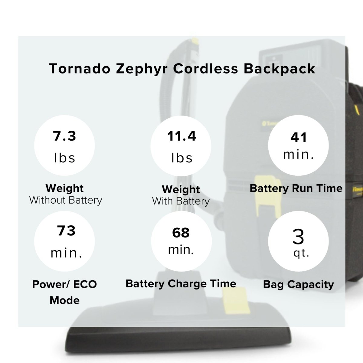 Tornado Zephyr Cordless Backpack with Battery and Charger - US Vacuums - TV570 - Q03 - U