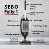 Sebo Felix 1 Onyx Premium Upright Vacuum Cleaner - Onyx Black