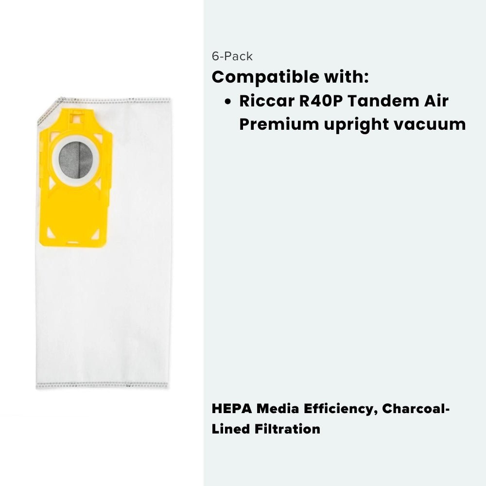 Riccar R40 Premium Charcoal - Lined HEPA Media Bags (6 - Pack) - US Vacuums - RPHC - 6