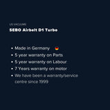 Sebo Airbelt D1 Turbo Canister Vacuum Cleaner - Black Cherry - US Vacuums - 90604AM