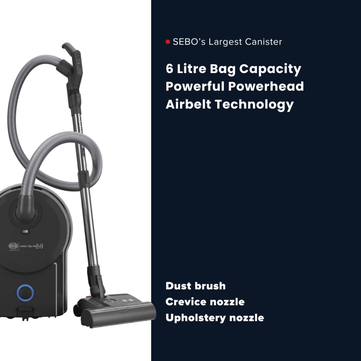 Sebo Airbelt D4 Premium Canister Vacuum Cleaner - Onyx Black - US Vacuums - 90940AM