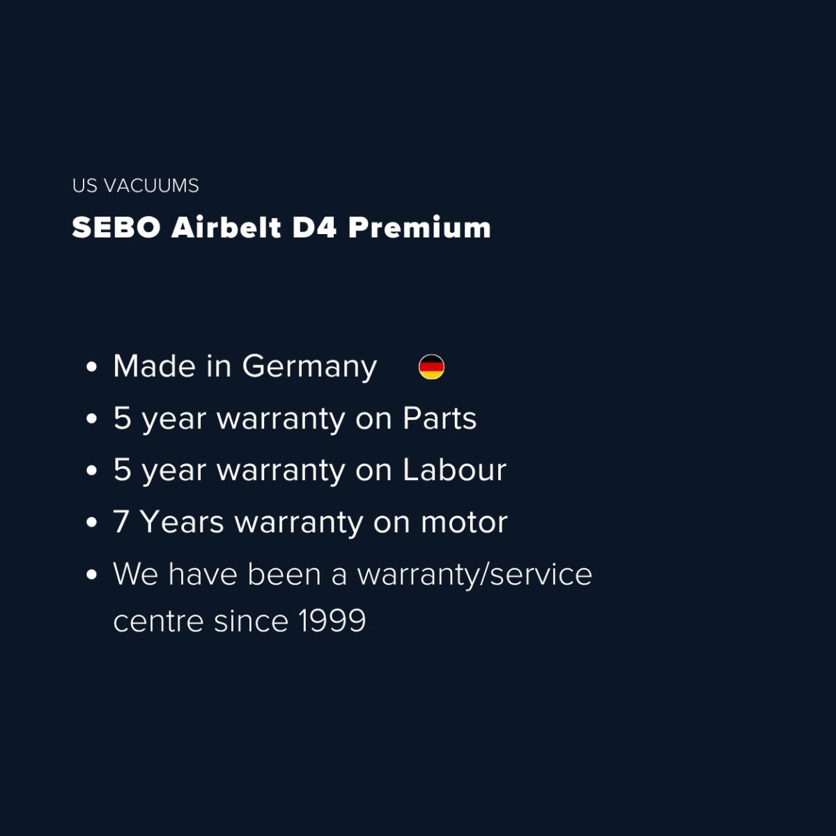 Sebo Airbelt D4 Premium Canister Vacuum Cleaner - Onyx Black - US Vacuums - 90940AM