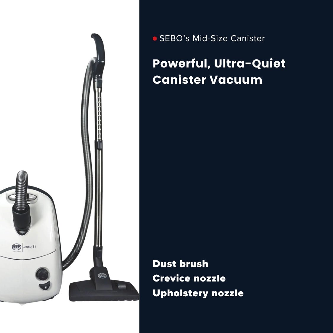 Sebo Airbelt E1 Kombi Canister Vacuum Cleaner - White - US Vacuums - 91602AM