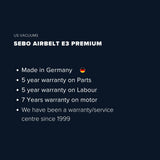 Sebo Airbelt E3 Premium Canister Vacuum Cleaner - Pastel Pink - US Vacuums - 91653AM