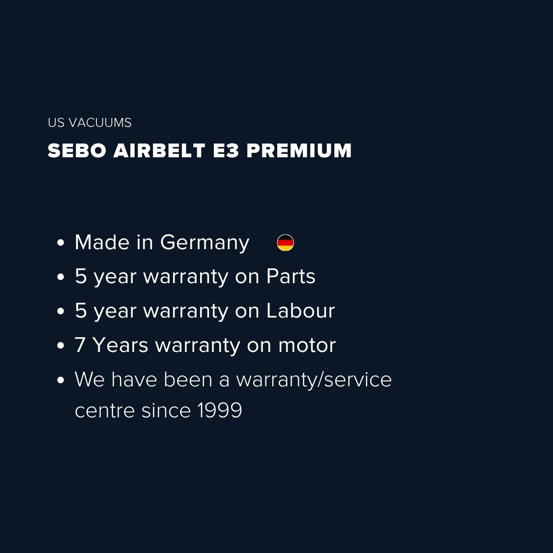 Sebo Airbelt E3 Premium Canister Vacuum Cleaner - White - US Vacuums - 91646AM