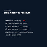 Sebo Airbelt E3 Premium Canister Vacuum Cleaner - White - US Vacuums - 91646AM