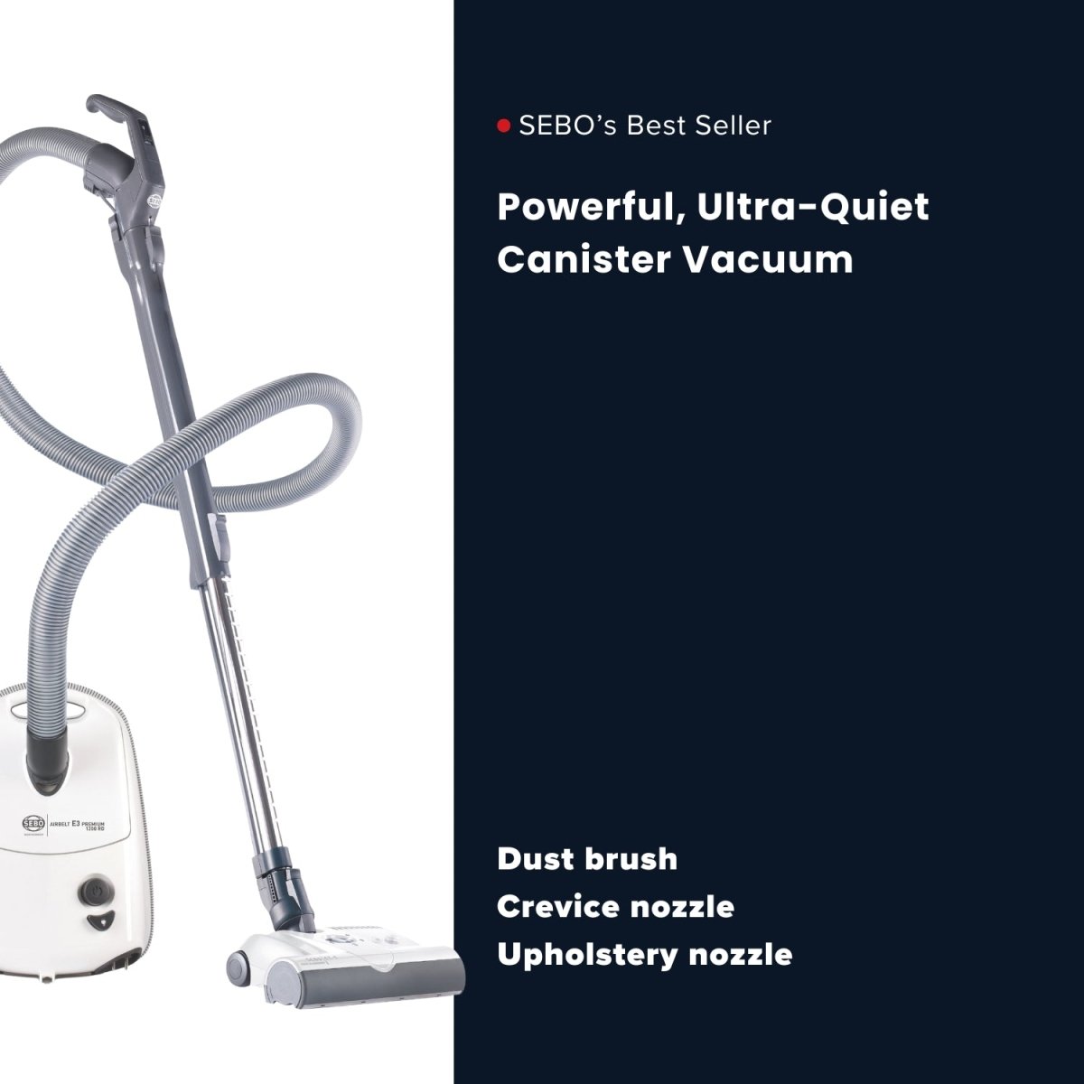 Sebo Airbelt E3 Premium Canister Vacuum Cleaner - White - US Vacuums - 91646AM
