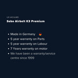Sebo Airbelt K3 Premium Canister Vacuum Cleaner - Black - US Vacuums - 90688AM