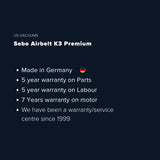 Sebo Airbelt K3 Premium Canister Vacuum Cleaner - Pastel Pink - US Vacuums - 91699AM