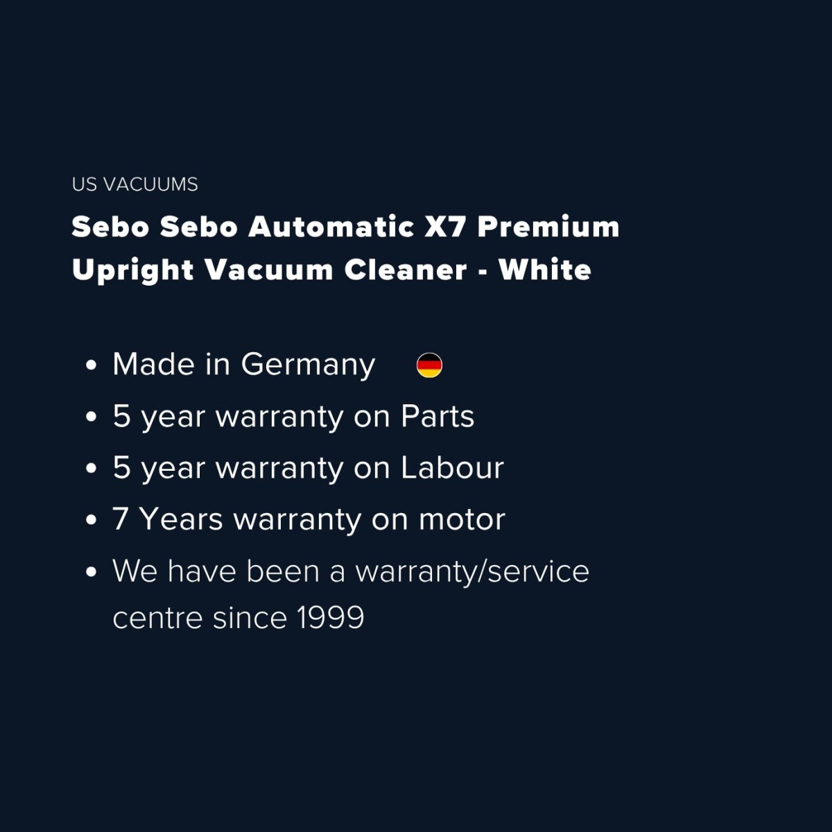 Sebo Automatic X7 Premium Upright Vacuum Cleaner - White - US Vacuums - 91542AM