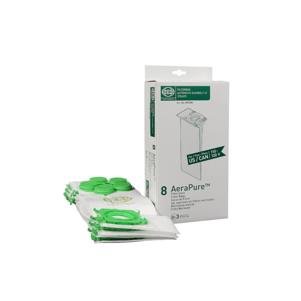 SEBO X Filter Bag Box - 8 three-layer AeraPure Bags with caps